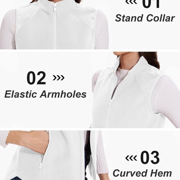 Women's Fleece Vest with Zipper Pockets Zip Up Sleeveless Jackets Lightweight So - Picture 5 of 7